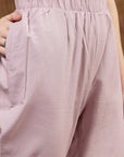 Lavender Cotton Co-ord Set with Tonal Embroidery & Laced Sleeve