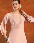 Twill Weave Embroidered Kurta Set with Lace-Trimmed Palazzo