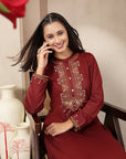 Viscose Blend Kurta Set with Ethnic Motif Embroidery