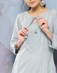 Spa Cotton Co-ord Set with Tonal Embroidery & Laced Sleeve