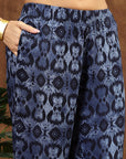 Blue Indo-Western Co-ord with Embroidered Shirt Collar Tunic & Printed Palazzo
