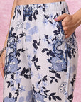 Blue Floral Kurta Set with Mandarin Collar & Laced Bell Sleeves