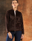 Wool Blend High-Collar Zip Jacket with Functional Pockets