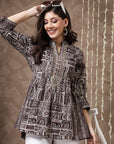 Ethnic Motif Printed Flowy A-Line Modal Chanderi Kurti