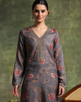 Floral Pashmina Wool Kurta Set with Chiffon Dupatta