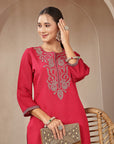 Zari-Embroidered Poly Viscose Kurta Set with Palazzo