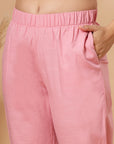 Pink Cotton Co-ord Set with Tonal Embroidery & Laced Sleeve