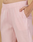 Pink Abstract Print Rayon Slub Co-ord with Solid Palazzo
