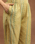 Tribal Printed Straight Kurta Set with Lace Detailing & Chiffon Dupatta