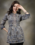 Ethnic Motif Printed Flowy A-Line Modal Chanderi Kurti