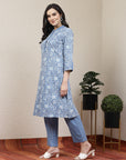 Floral Printed Straight Cotton Blend Kurta Set