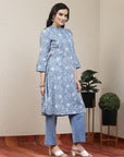 Floral Printed Straight Cotton Blend Kurta Set