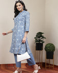 Floral Printed Straight Cotton Blend Kurta Set