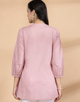 Solid Straight Cotton Dobby Top with Embroidery