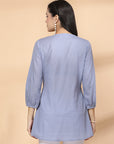 Solid Straight Cotton Dobby Top with Embroidery