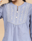 Solid Straight Cotton Dobby Top with Embroidery