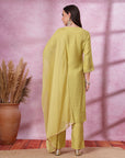 Zari Embroidered Poly Chanderi Kurta Set with Palazzo & Organza Dupatta