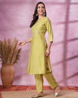 Zari Embroidered Poly Chanderi Kurta Set with Palazzo & Organza Dupatta