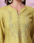 Zari Embroidered Poly Chanderi Kurta Set with Palazzo & Organza Dupatta