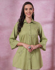 Solid Straight Flex Buttondown Shirt with Embroidery