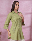 Solid Straight Flex Buttondown Shirt with Embroidery