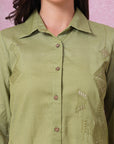 Solid Straight Flex Buttondown Shirt with Embroidery