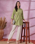 Solid Straight Flex Buttondown Shirt with Embroidery