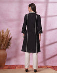Chikankari-Inspired Embroidered Black Kurta Set with Pocketed Palazzo