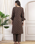 Floral Modal Chanderi Kurta Set with Sequin Detailing & Striped Palazzo