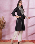 Chikankari-Inspired Embroidered Black Kurta Set with Pocketed Palazzo
