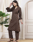 Floral Modal Chanderi Kurta Set with Sequin Detailing & Striped Palazzo