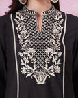 Chikankari-Inspired Embroidered Black Kurta Set with Pocketed Palazzo