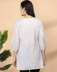 Solid Cotton Dobby Top with Slit Neck & Elasticated Cuff Sleeves