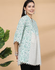 Floral Printed Straight Cotton Top with Flared Sleeves