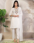 Solid A-Line Rayon Kurta Set with Embroidery & Chiffon Dupatta