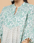 Floral Printed Straight Cotton Top with Flared Sleeves