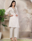 Solid A-Line Rayon Kurta Set with Embroidery & Chiffon Dupatta