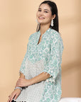 Floral Printed Straight Cotton Top with Flared Sleeves
