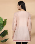 Solid Cotton Dobby Top with Slit Neck & Elasticated Cuff Sleeves