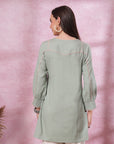 Ethnic Embroidered Kurti in Green with Smocked Sleeves