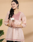 Solid Cotton Dobby Top with Slit Neck & Elasticated Cuff Sleeves