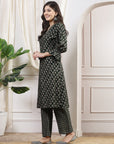 Floral Modal Chanderi Kurta Set with Sequin Detailing & Striped Palazzo