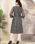 Abstract Printed A-Line Kurta with Sewroskie Work