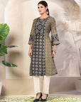 Abstract Printed A-Line Kurta with Sewroskie Work