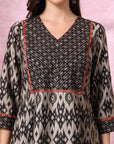 Ikat Printed Flared Modal Chanderi Kurta with Palazzo Set