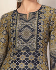 Abstract Printed A-Line Kurta with Sewroskie Work