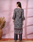 Floral Printed Straight Poly Muslin Kurta with Palazzo Set