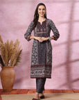 Floral Printed Straight Poly Muslin Kurta with Palazzo Set