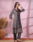 Floral Printed Straight Poly Muslin Kurta with Palazzo Set