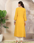 Solid Rayon Flared Kurta with Embroidered Detailing